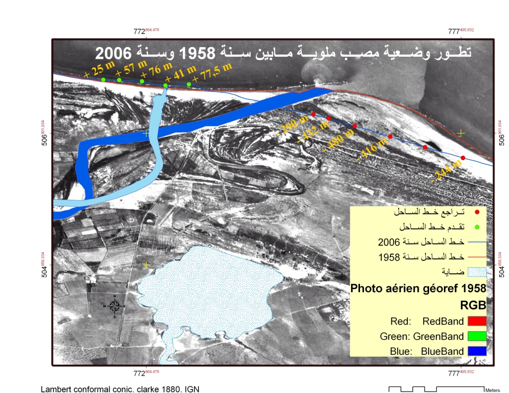 تطور وضعية مصب ملوية ما بين سنة 1958 و 2006