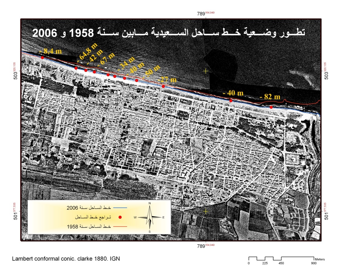 تطور وضعية خط ساحل السعيدية مابين سنة 1958 و 2006