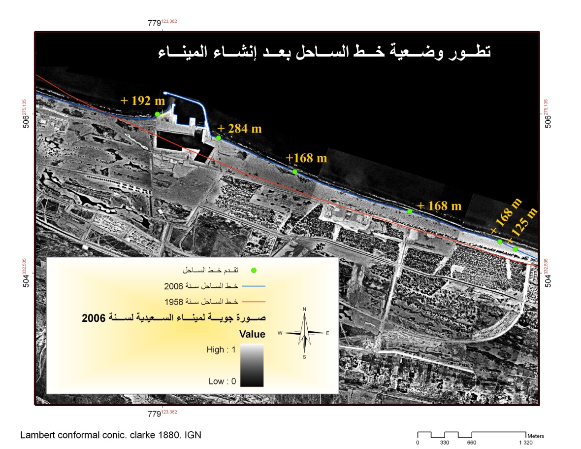 تطور وضعية خط الساحل بعد إنشاء الميناء